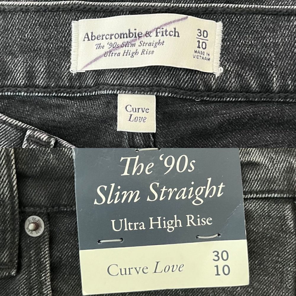 A&F Women Size 30 Cure Love Black The 90s Slim Straight Leg Denim NEW Jean - Picture 6 of 11